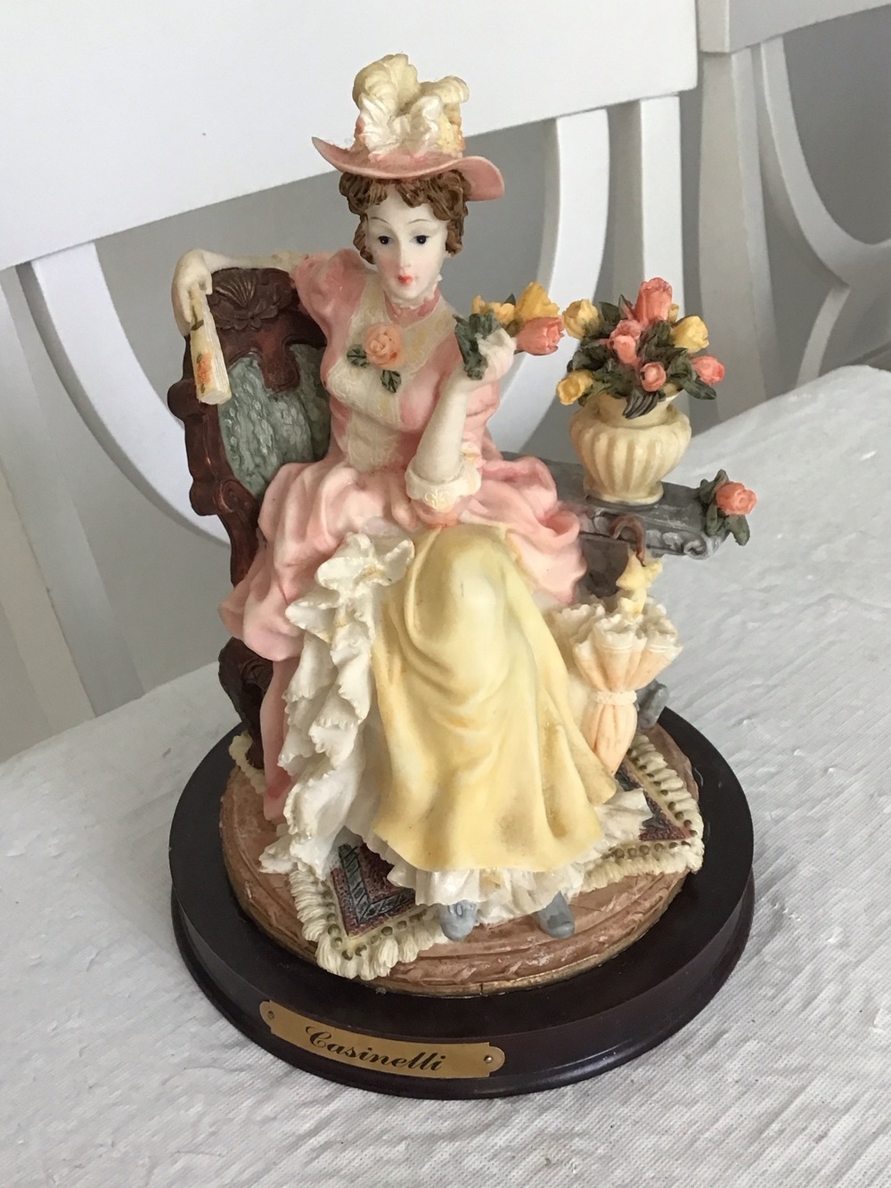 Elegant Porcelain Lady Figurine in Pink and Yellow